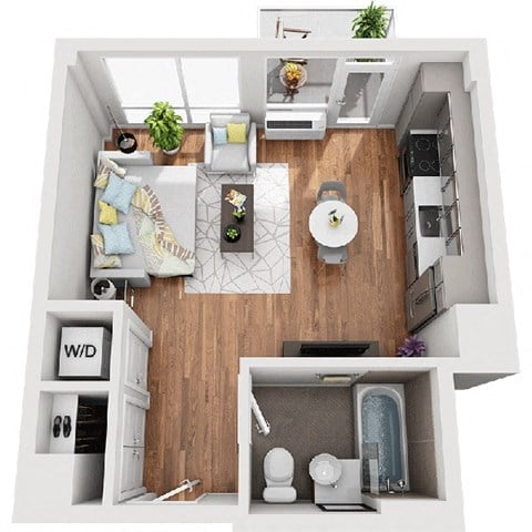 Floor plan for studio, 1 bath, 462 sqft