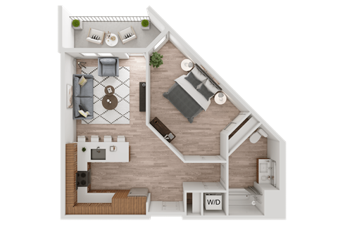 Floor plan for 1 bed, 1 bath, 725 sqft