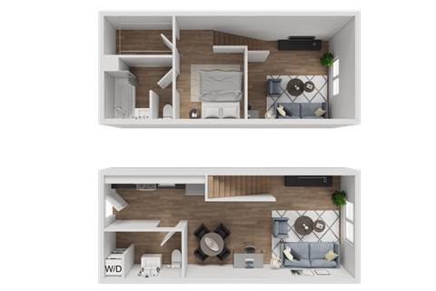 Floor plan for studio, 1.5 baths, 615 sqft