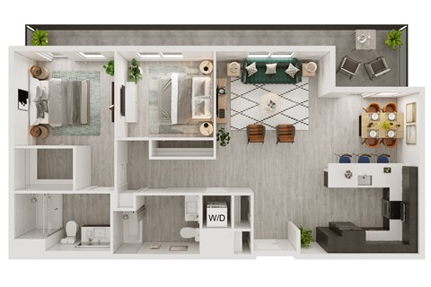 Floor plan for 2 beds, 2 baths, 1182 sqft