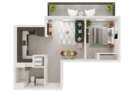 Floor plan for 1 bed, 1 bath, 618 sqft