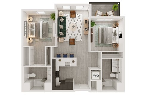 Floor plan for 2 beds, 2 baths, 1013 sqft