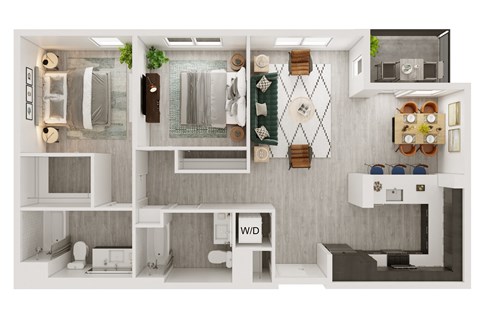 Floor plan for 2 beds, 2 baths, 1098 sqft