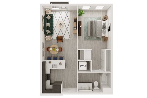 Floor plan for 1 bed, 1 bath, 755 sqft