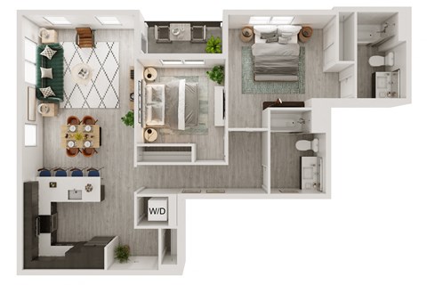 Floor plan for 2 beds, 2 baths, 1235 sqft
