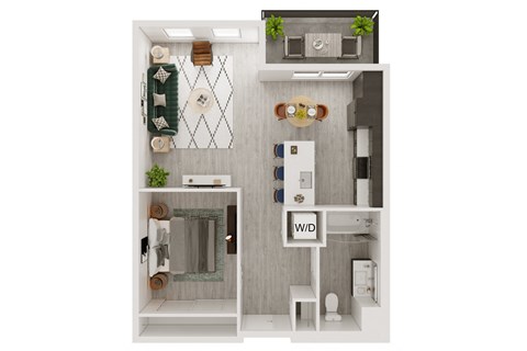 Floor plan for 1 bed, 1 bath, 688 sqft