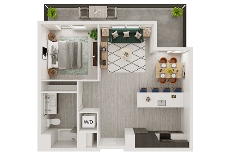 Floor plan for 1 bed, 1 bath, 717 sqft