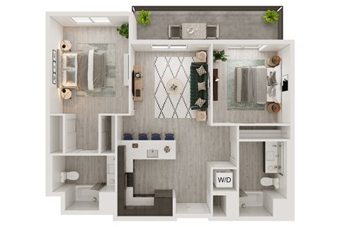 Floor plan for 2 beds, 2 baths, 1018 sqft