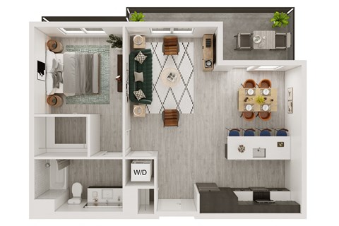 Floor plan for 1 bed, 1 bath, 828 sqft