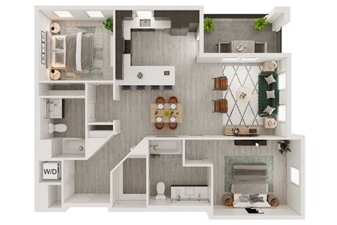 Floor plan for 2 beds, 2 baths, 1131 sqft