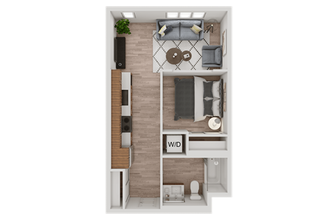 Floor plan for 1 bed, 1 bath, 533 sqft