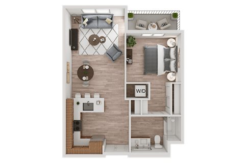Floor plan for 1 bed, 1 bath, 692 sqft