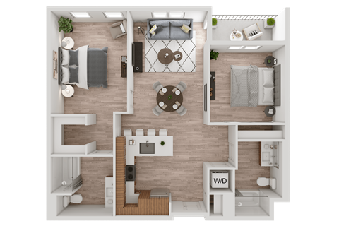 Floor plan for 2 beds, 2 baths, 1016 sqft
