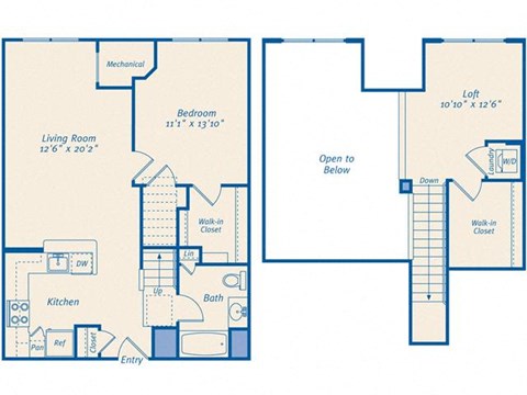 Floor plan for 1 bed, 1 bath, 981 sqft