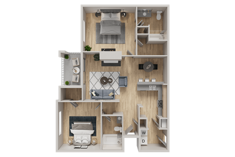 Floor plan for 2 beds, 2 baths, 1175 sqft