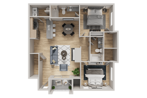 Floor plan for 2 beds, 2 baths, 1171 sqft