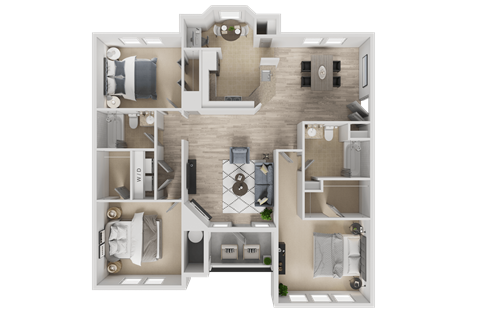 Floor plan for 3 beds, 2 baths, 1389 sqft