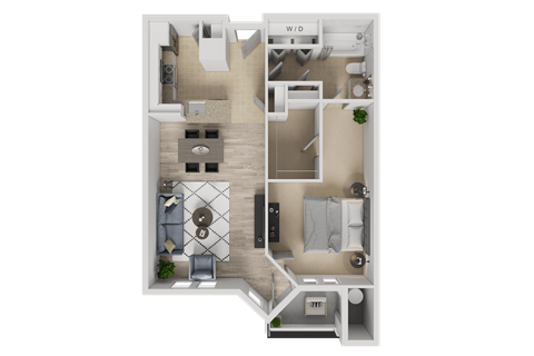 Floor plan for 1 bed, 1 bath, 792 sqft