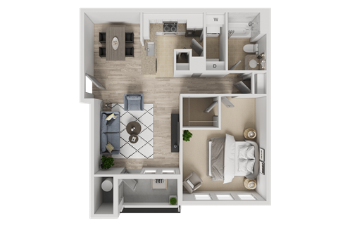 Floor plan for 1 bed, 1 bath, 800 sqft