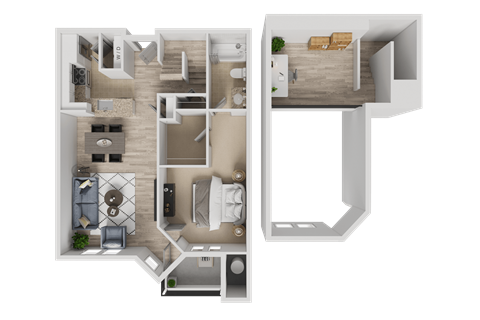 Floor plan for 1 bed, 1 bath, 935 sqft