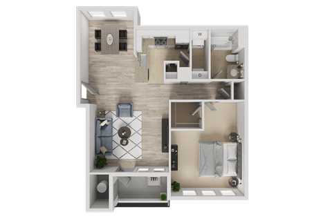 Floor plan for 1 bed, 1 bath, 820 sqft