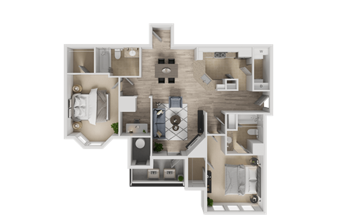Floor plan for 2 beds, 2 baths, 1179 sqft