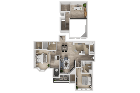 Floor plan for 2 beds, 2 baths, 1364 sqft