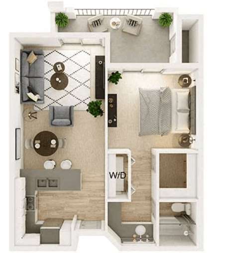 Floor plan for 1 bed, 1 bath, 710 sqft