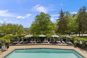 Redmond apartment for rent - a swimming pool with lounge chairs and umbrellas next to a tree