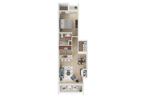 Floor plan for 1 bed, 1 bath, 709 sqft