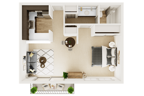 Floor plan for studio, 1 bath, 500 sqft