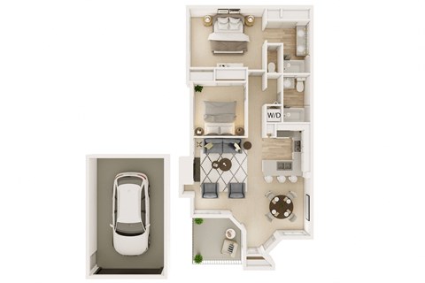 Floor plan for 2 beds, 2 baths, 987 sqft