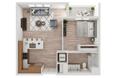 Floor plan for 1 bed, 1 bath, 715 sqft
