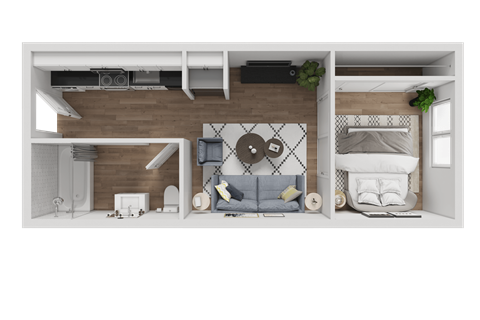 Floor plan for studio, 1 bath, 375 sqft
