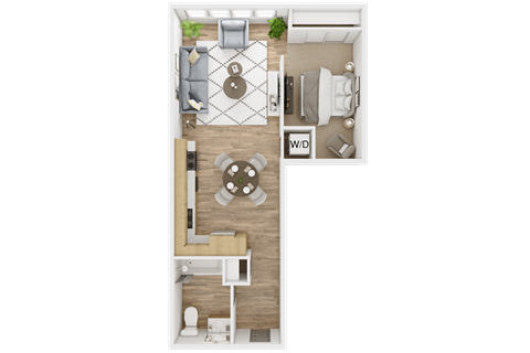 Floor plan for studio, 1 bath, 616 sqft