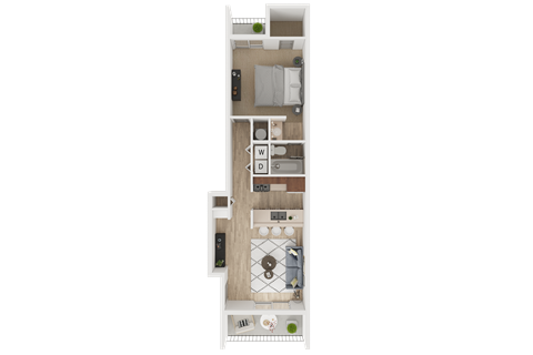 Floor plan for 1 bed, 1 bath, 620 sqft