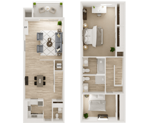 Floor plan for 2 beds, 2 baths, 1160 sqft