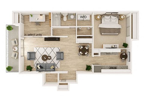 Floor plan for 1 bed, 1 bath, 1000 sqft