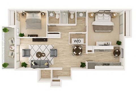 Floor plan for 2 beds, 1.5 baths, 1050 sqft