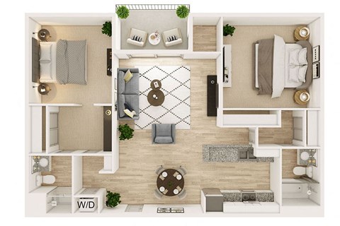 Floor plan for 2 beds, 2 baths, 1100 sqft