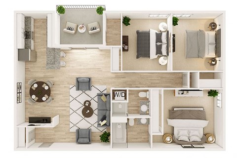 Floor plan for 3 beds, 2 baths, 1340 sqft