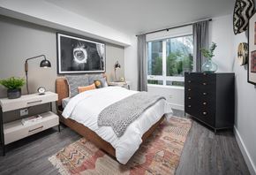 Milpitas apartment for rent - a bedroom with a bed and a dresser and a window