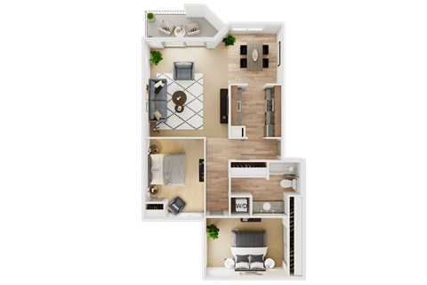 Floor plan for 2 beds, 1 bath, 880 sqft