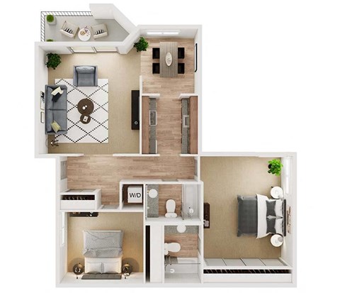 Floor plan for 2 beds, 2 baths, 1035 sqft