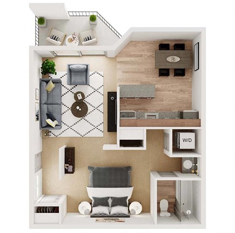 Floor plan for studio, 1 bath, 495 sqft