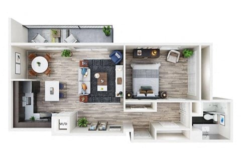 Floor plan for 1 bed, 1 bath, 860 sqft