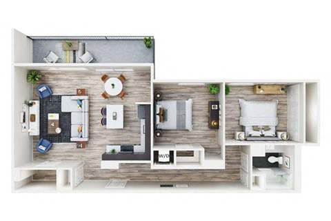 Floor plan for 2 beds, 1 bath, 1101 sqft