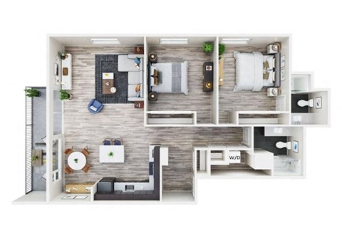 Floor plan for 2 beds, 2 baths, 1161 sqft