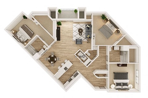Floor plan for 3 beds, 2.5 baths, 1409 sqft