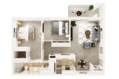 Floor plan for 2 beds, 1 bath, 980 sqft